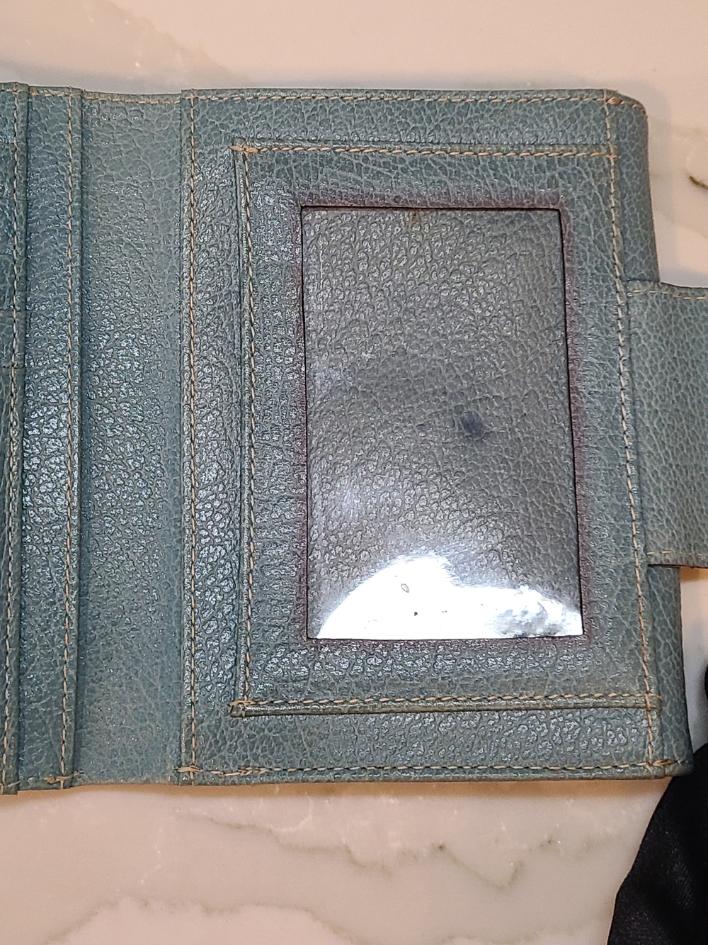 kate spade K8 Vintage pebble leather small bifold wallet in light blue - Picture 12 of 14